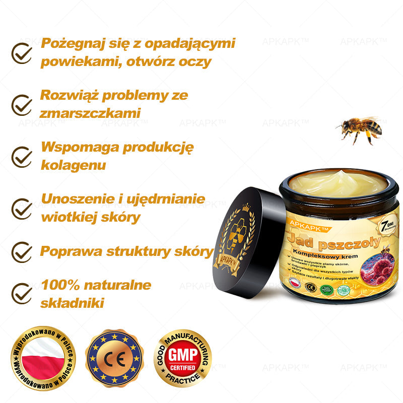 ΑPΚΑPK® Jad Pszczoły Kompleksowy Krem🔥🔥pomaga w leczeniu problemów skórnych, takich jak: zmarszczki, blizny, plamy pigmentacyjne, rozstępy, trądzik, łuszczyca, egzema, zmiany skórne, podrażnienia, stany zapalne i inne problemy skórne🔥