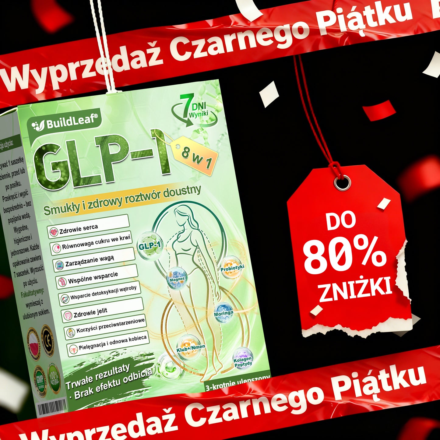 🖤 Black Friday | Oficjalny sklep 👩‍⚕️ BuildLeaf® GLP-1 8-w-1 roztwór doustny (raz dziennie, efekty w 7 dni) Wspiera odchudzanie, serce, cukier, sen, jelita, stawy oraz ujędrnia skórę i dodaje energii.